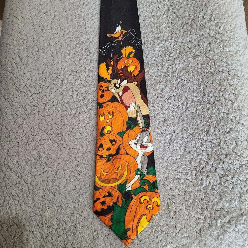 Vintage Halloween Looney Tunes Tie Necktie 1996 Polyester Spooky Bugs Taz‎ Daffy